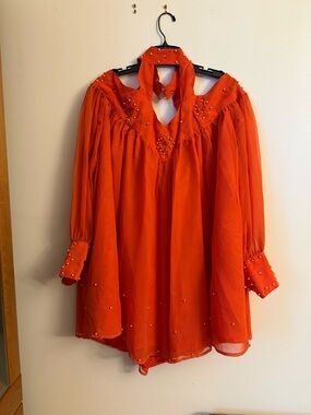 Red Studded Chiffon Peasant Blouse